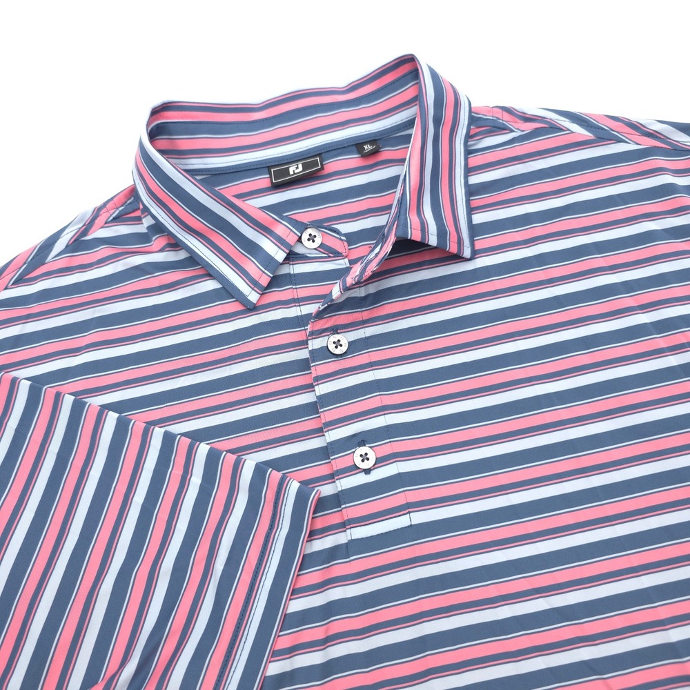 FootJoy Men XL ProDry Performance Golf Polo Shirt Pink/Blue Striped Short Sleeve